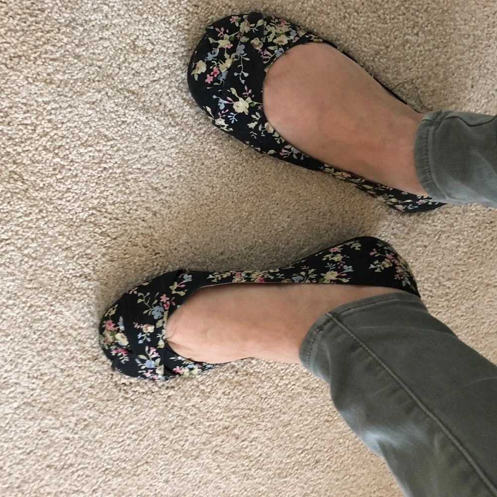 Floral Black Ballet Flats - Women's Slip-On Flats